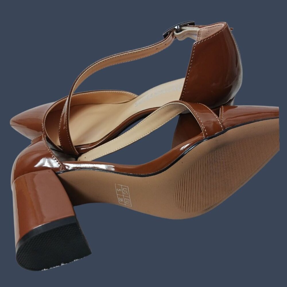 Movinsteps Womens Patent Leather Block Mid Heel Strap Pumps Brown Size 5 - Picture 5 of 14